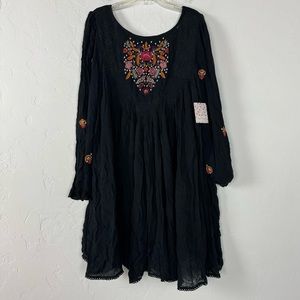 Free People Mini Dress Mohave Embroidered Black Lace‎ Floral Paisley Boho Knit